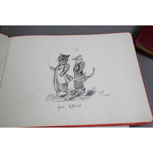 1037 - Two autograph albums - one containing accomplished watercolours and sketches, to/w various printed e... 