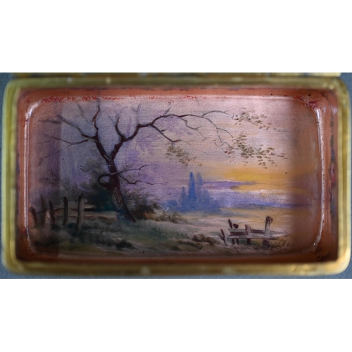 1071 - A circa 19th century French enamel snuff box, the cover and base painted with Watteauesque figures, ... 