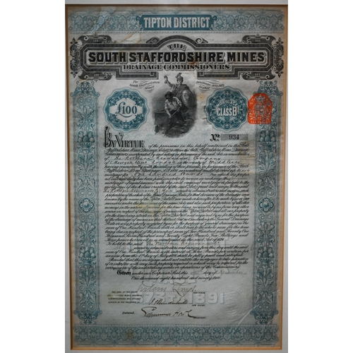 1095 - An 1891 South Staffordshire Mines Drainage Commissioners Tipton District £100 mortgage certificate t... 