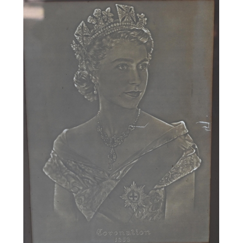 1096 - A pair of unframed 1935 Jubilee watermark portraits of George V and Queen Mary, 40 x 30 cm to/w a la... 