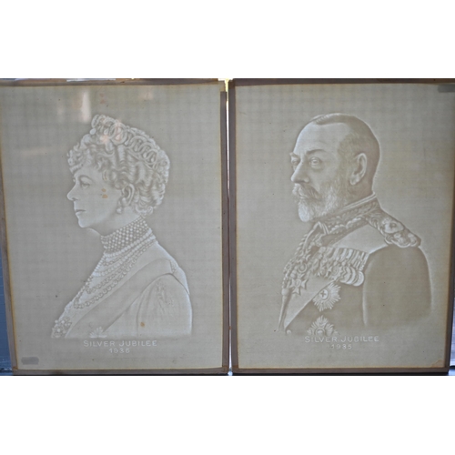 1096 - A pair of unframed 1935 Jubilee watermark portraits of George V and Queen Mary, 40 x 30 cm to/w a la... 