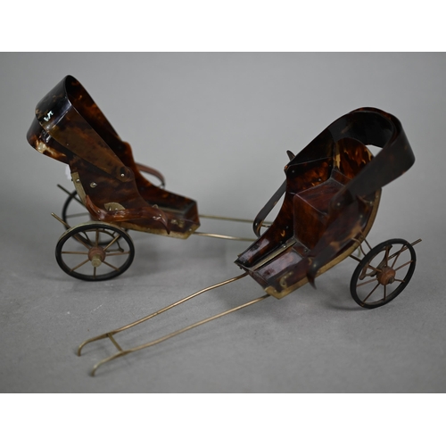 1097 - Two Asian tortoiseshell model rickshaws, to/w an HMV Gramophone record-duster (3)