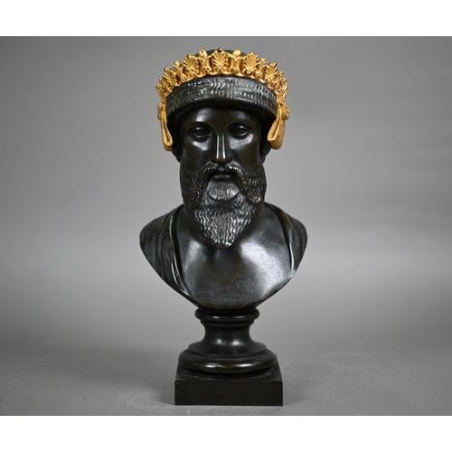 1100 - A 19th century French bronze bust, the Talleyrand Zeus (original in Louvre), with gilt crown and loa... 