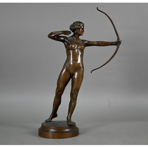 1101 - M Ziegler, a brown-patinated bronze nude study of a female archer, signed, 35 cm high