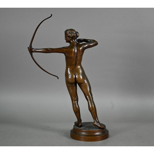 1101 - M Ziegler, a brown-patinated bronze nude study of a female archer, signed, 35 cm high