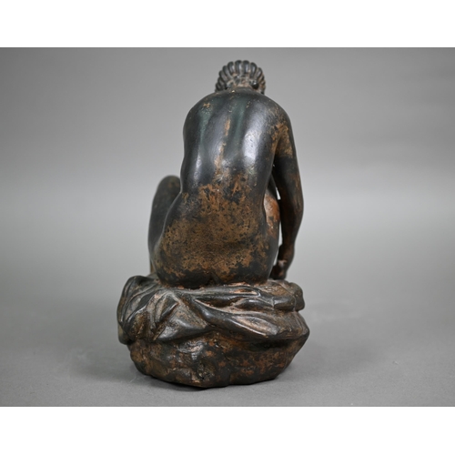 1102 - A patinated bronze nude study of a bather, unsigned, 21.5 cm high, after a renaissance bronze in the... 