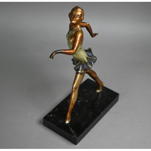 1104 - An Art Deco gold-patinated bronze figure of a striding girl in the manner of Lorenzl (unsigned), 21.... 