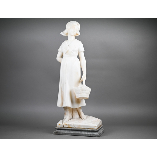 1108 - A late 19th century Continental alabaster figure of a country girl with basket (unsigned), 50 cm hig... 