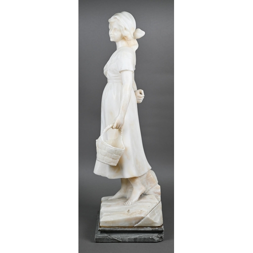 1108 - A late 19th century Continental alabaster figure of a country girl with basket (unsigned), 50 cm hig... 