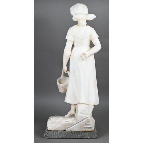 1108 - A late 19th century Continental alabaster figure of a country girl with basket (unsigned), 50 cm hig... 