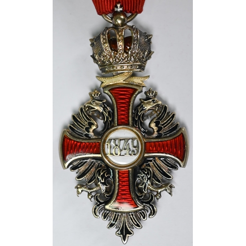 1111 - AMENDED ESTIMATE Imperial Austrian Order of Franz Joseph (1849) Knight's badge in silver-gilt and en... 