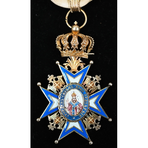 1112 - Order of Saint Sava, second type, Kingdom of Serbia Commander's neck badge with ribbon, silver gilt ... 