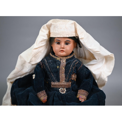 1157 - An Ernst Heubach 1902/6/0 bisque-headed costume dolls with stuffed fabric body with ceramic fore-arm... 