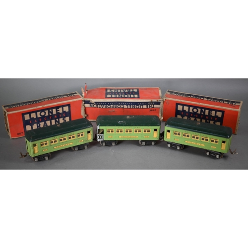 1167 - A US Lionel Corporation 0 Gauge electric 2-4-2 locomotive with tender to/w two Pullman coaches and a... 