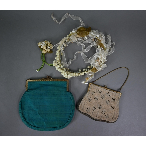 1183 - A collection of vintage evening purses and bags, some beaded, one silk covered; a beaded and metalis... 