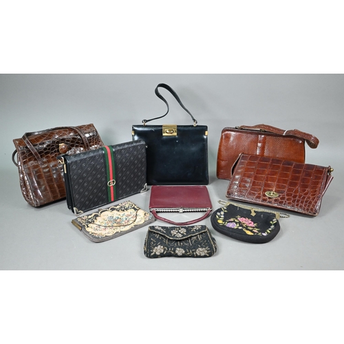 1186 - A collection of nine various vintage handbags including Mappin & Webb retailed lizard style, bla... 