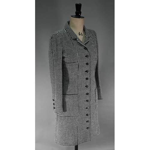 1190 - A Chanel Boutique coat dress in black and white houndstooth check wool, with high collar and small C... 