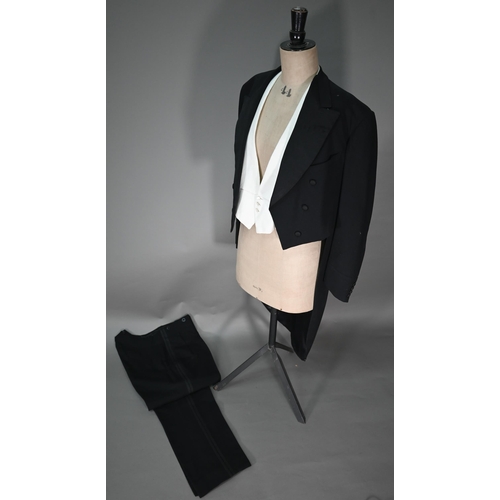 1193 - Four gentleman's morning suits - one black comprising tailcoat, waistcoat, grey and black striped tr... 