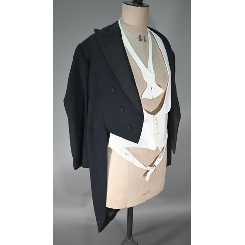 1193 - Four gentleman's morning suits - one black comprising tailcoat, waistcoat, grey and black striped tr... 