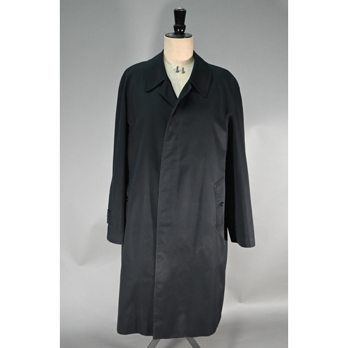 1196 - Burberry's gentleman's long black gabardine car coat with traditional check lining and detachable wo... 