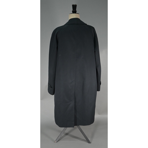 1196 - Burberry's gentleman's long black gabardine car coat with traditional check lining and detachable wo... 