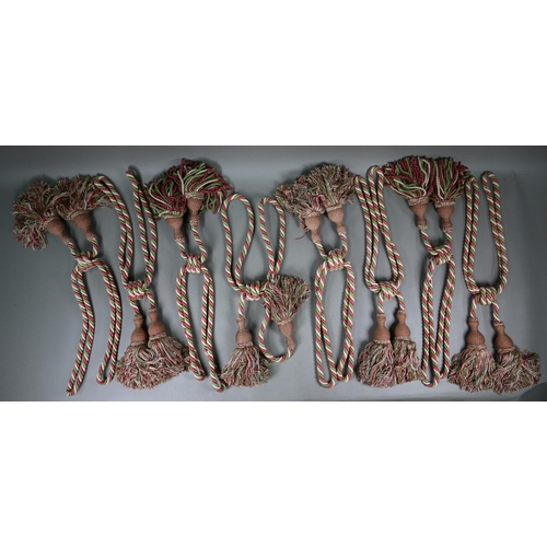 1207 - Eight tri-coloured rope and tassel curtain tie-backs by Colefax & Fowler (box)