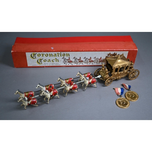 1216 - A boxed Lesney Coronation Coach set, to/w two commemorative medals