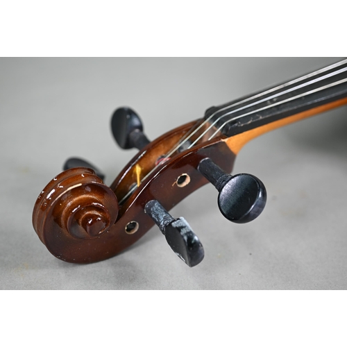 1228 - A modern child's violin with 33 cm back, in case with P & H bow, to/w a child's vintage violin w... 