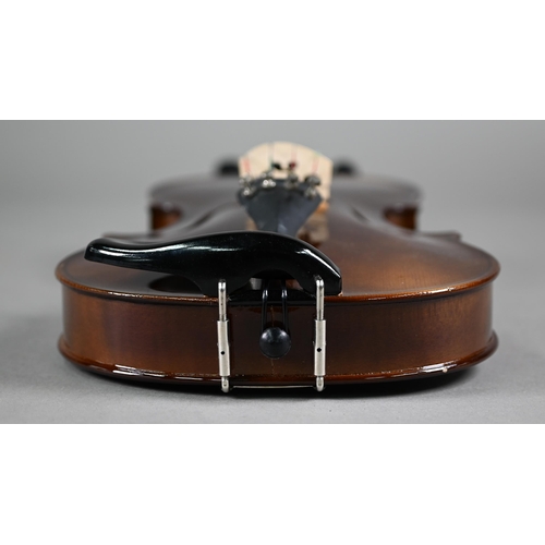 1228 - A modern child's violin with 33 cm back, in case with P & H bow, to/w a child's vintage violin w... 