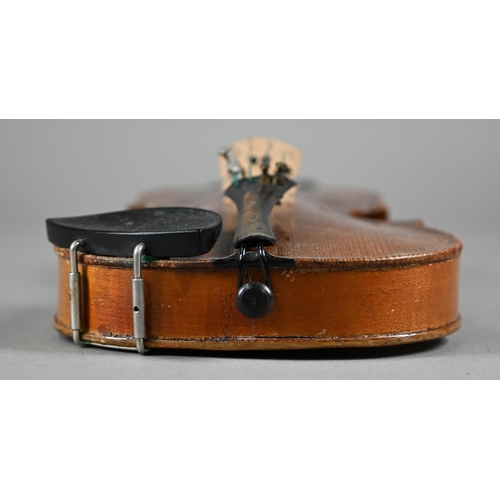 1228 - A modern child's violin with 33 cm back, in case with P & H bow, to/w a child's vintage violin w... 