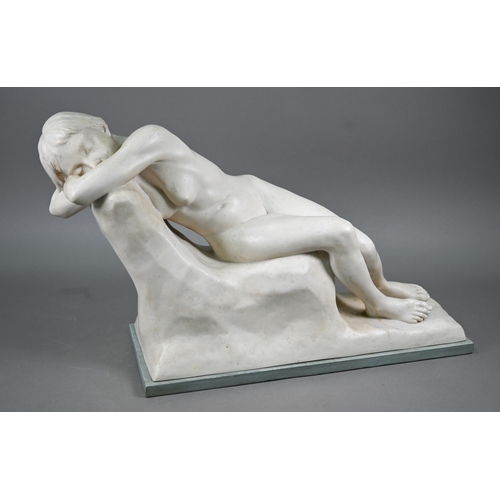 1234 - A marble-resin large nude study of a sleeping woman, signed A D Carpenter 1977, 43 x 72 cm