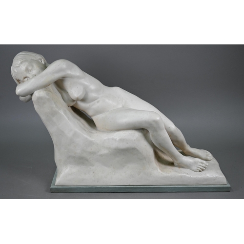 1234 - A marble-resin large nude study of a sleeping woman, signed A D Carpenter 1977, 43 x 72 cm