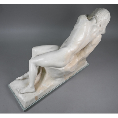 1234 - A marble-resin large nude study of a sleeping woman, signed A D Carpenter 1977, 43 x 72 cm