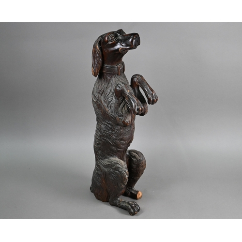 1235 - A Black Forest carved wood begging dog, 60 cm high (one foot missing, the others repaired, lower jaw... 