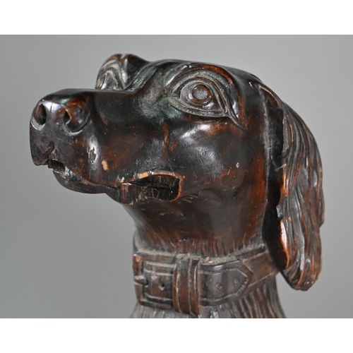 1235 - A Black Forest carved wood begging dog, 60 cm high (one foot missing, the others repaired, lower jaw... 