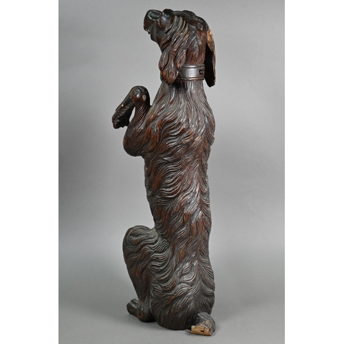 1235 - A Black Forest carved wood begging dog, 60 cm high (one foot missing, the others repaired, lower jaw... 