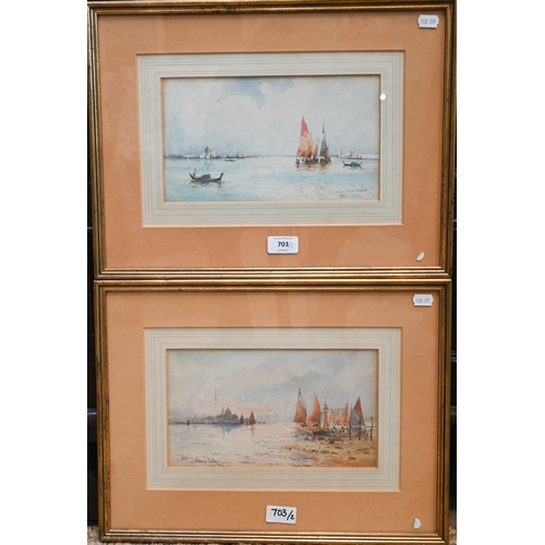 703 - Thomas Sidney - Two Venetian scenes - 'The Redentore, Venice', signed lower right, 15 x 26.5 cm and ... 