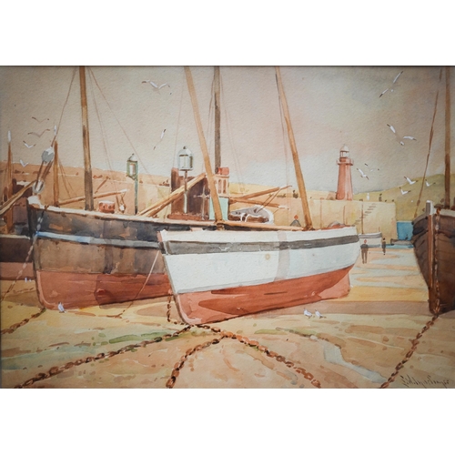 707 - Lewis Mortimer - Four Cornish watercolour views, coast and harbour, watercolour, signed, 25.5 x 34 c... 