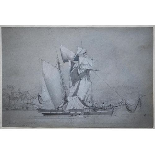 711 - Calvert Richard Jones (1804-1877) - Sketch of tall ship, pencil, dated Aug 2 1824, 27 x 17.5 cm