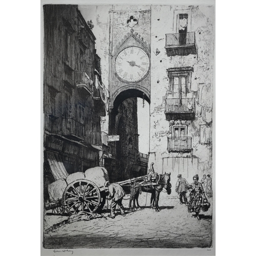 714 - After Lionel Lindsay - 'The Clock, Old Fishmarket, Naples', etching, pencil signed to margin, number... 