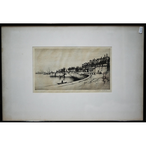 718 - After W Douglas Macleod (1892-1963) - Quay, etching, pencil signed to margin, 15 x 27.5 cm to/w anot... 