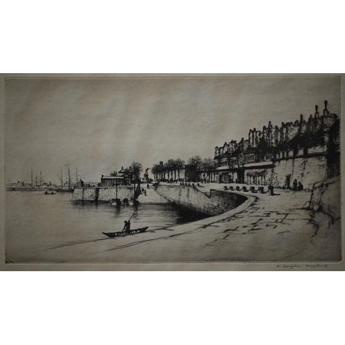 718 - After W Douglas Macleod (1892-1963) - Quay, etching, pencil signed to margin, 15 x 27.5 cm to/w anot... 