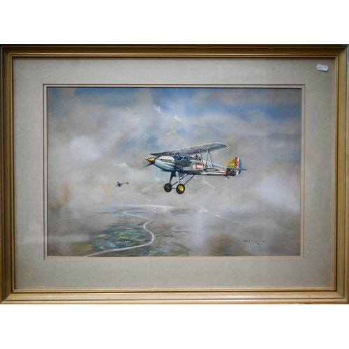 721 - Miles O'Reilly - 'In Omnibus Princeps Hawker Fury 1.1. Squadron 1933', gouache, signed and dated '76... 