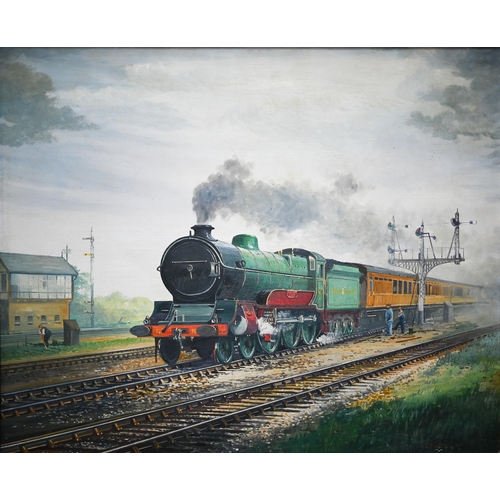 722 - E G Burrows (b 1928) - A pair of studies of Southern and Great Central locomotives, oil on canvas, s... 