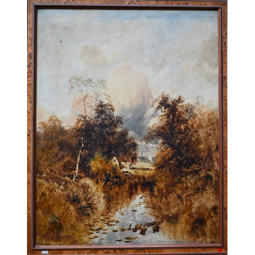 729A - English school - View towards Salisbury from the River Avon, oil on canvas, indistinctly signed and ... 