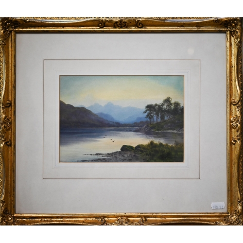738 - Edward H Thompson (1879-1949) - 'Eventide - Windermere and the Langdale', watercolour, signed, 15 x ... 