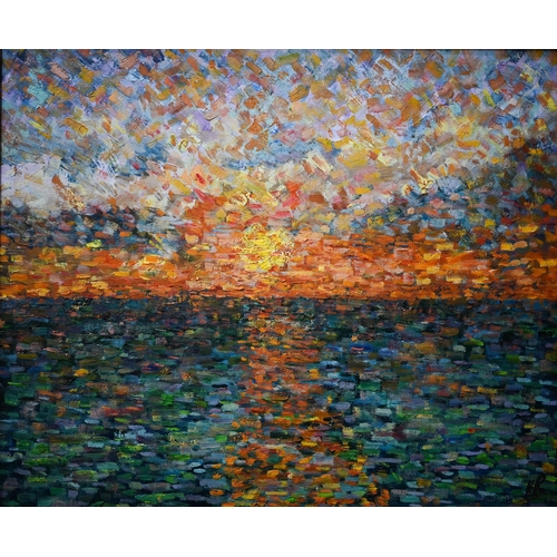 746 - H Ralling - 'Tropical sunset', oil on board, signed with initials, 49 x 59 cm