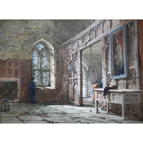 767 - Louise Rayner (1832-1924) - 'The Banqueting Hall, Haddon', watercolour, signed, 25 x 33.5 cm