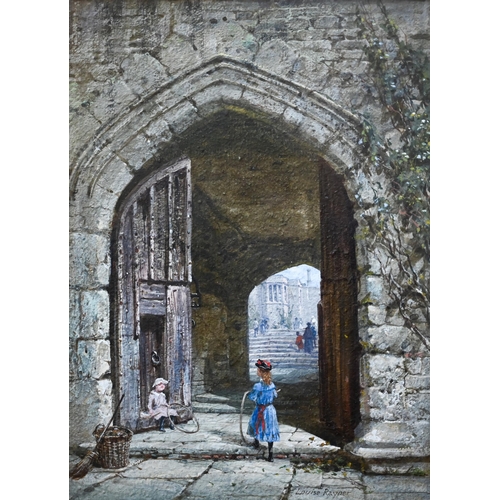 769 - Louise Rayner (1832-1924) - 'Haddon Hall, N Entrance', watercolour, signed, 26 x 19 cm