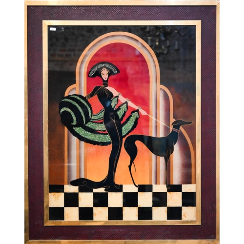 773 - Fischer - Three Art Deco style figures in the manner of Erte, reverse painted on glass, 74 x 35cm (2... 